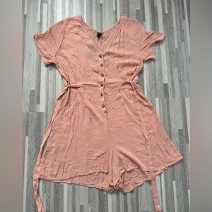 Wild Fable Coral Pink Short Jumpsuit with Buttons and Bows, Size L